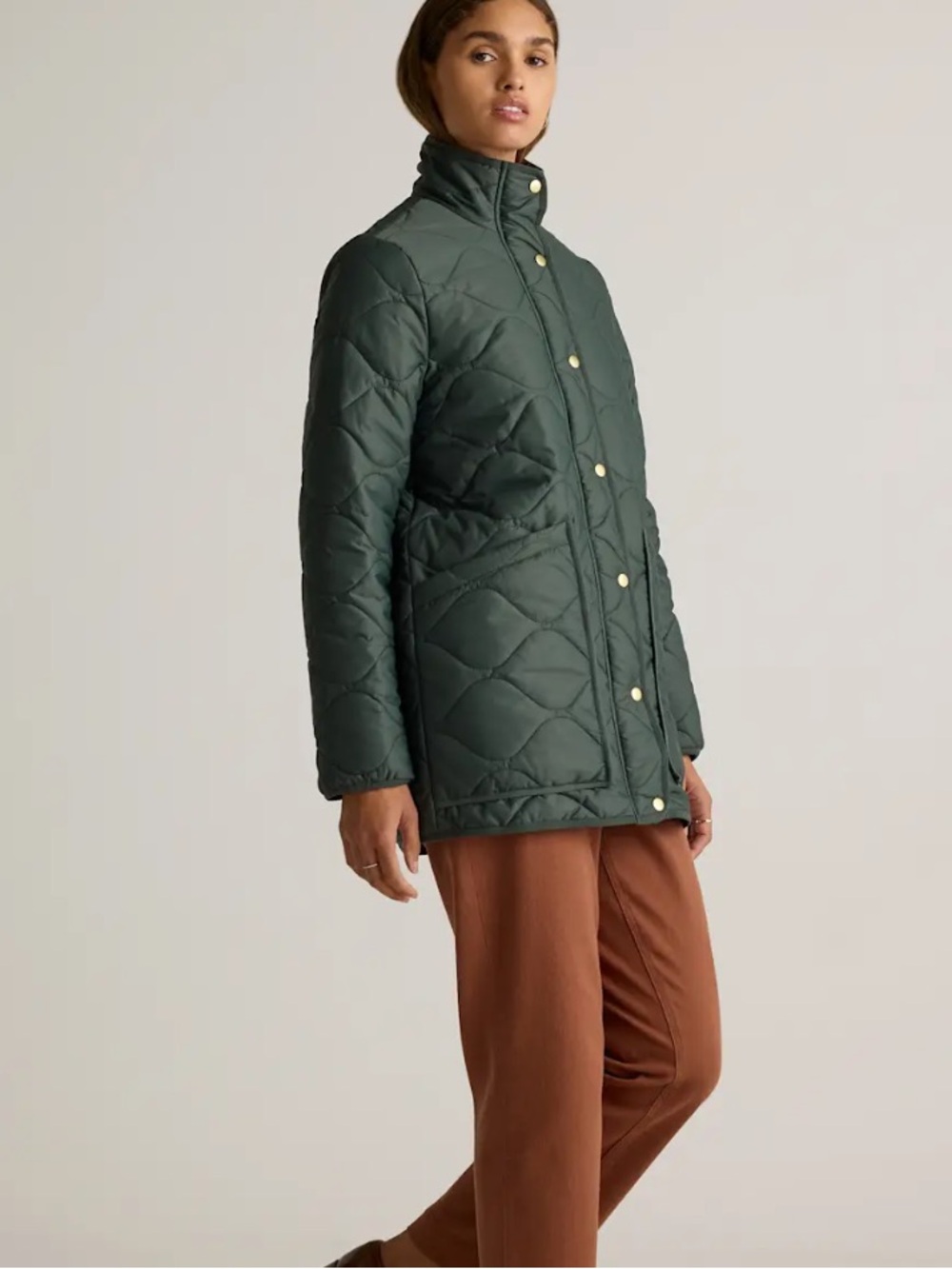 Quince Featherless Quilted Long Puffer Jacket in Verdant Pine